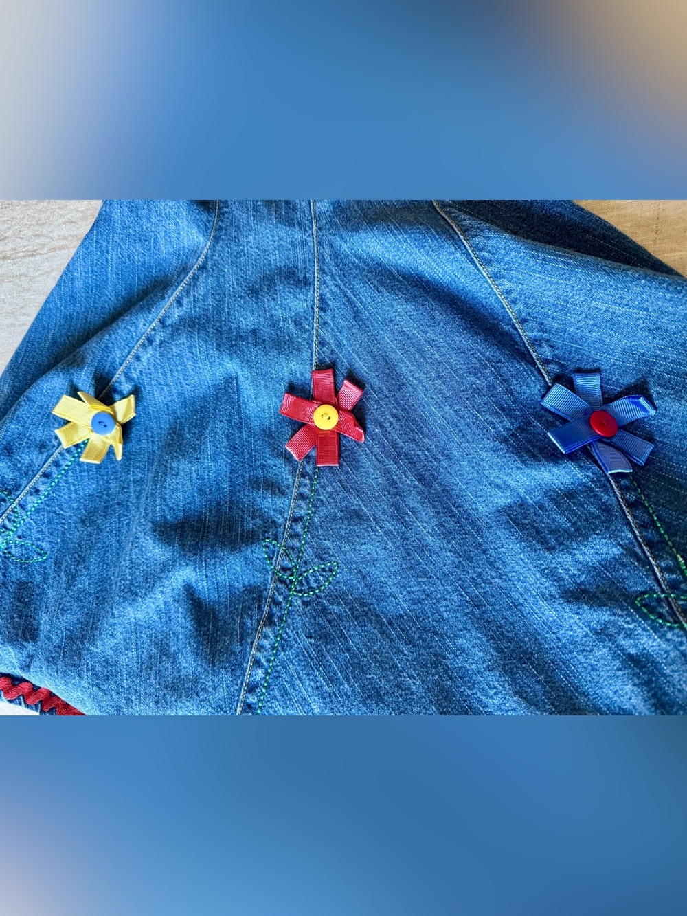 Vintage Baby Crew 100% Cotton Denim Blue Jean Fit and Flare Dress 3T Girls - Picture 3 of 4